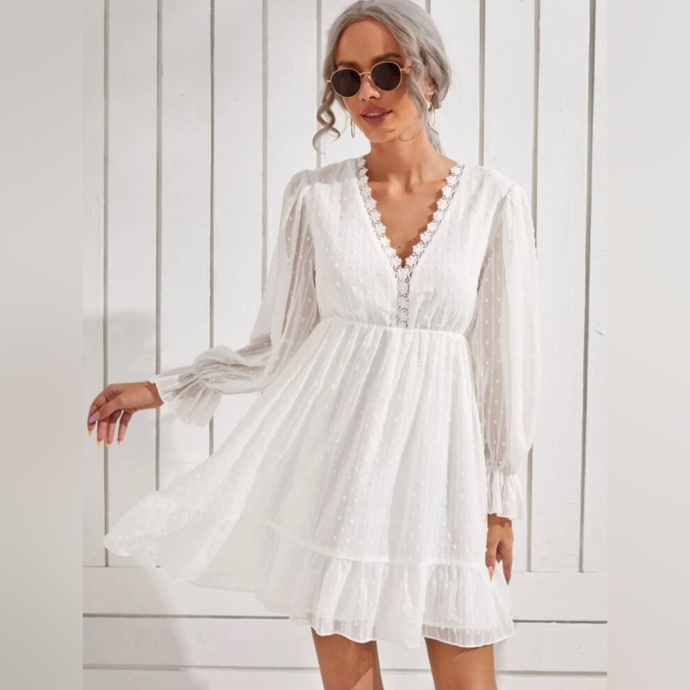 Elegant White Lace Trim Dress